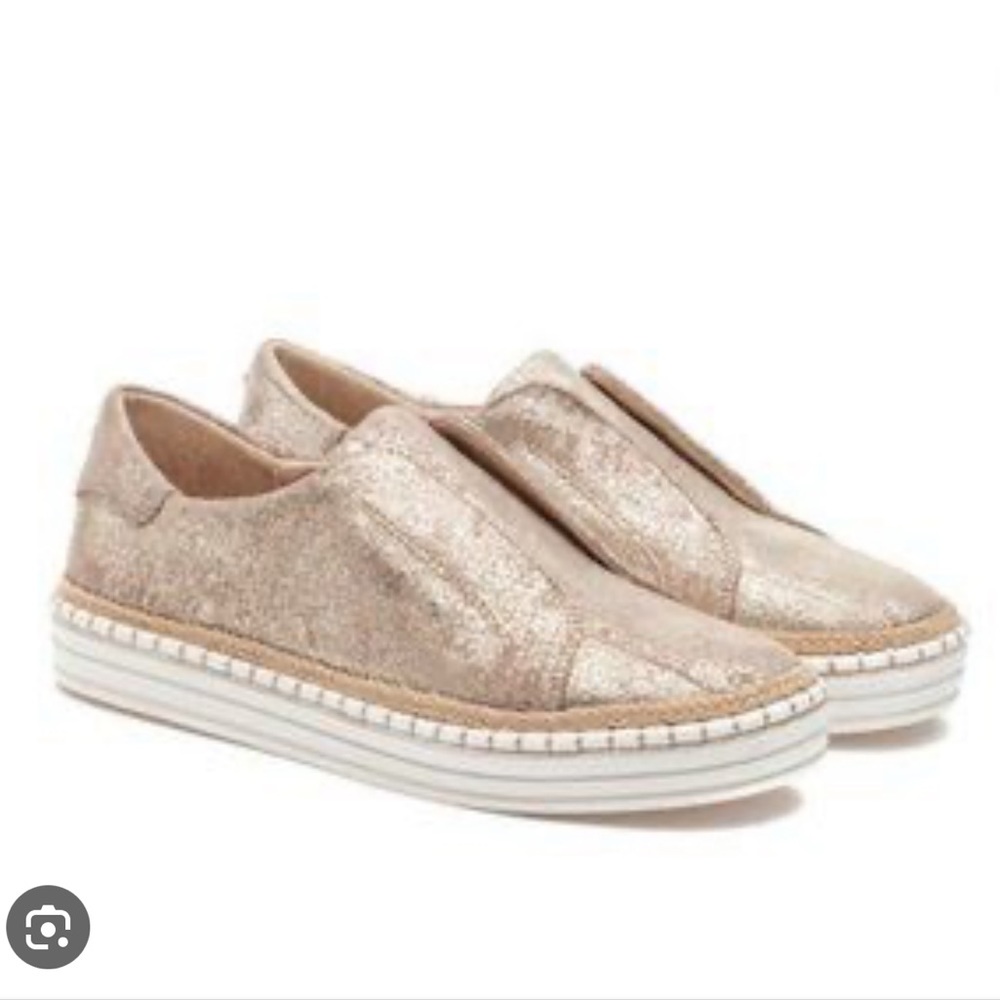 J Slides white gold metallic slip on sneakers